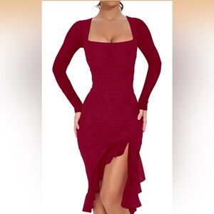 Elegant Burgundy Long Sleeve Dress